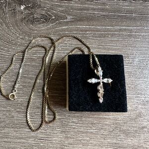 Elegant Gold 925 Crystal Cross Pendant Necklace